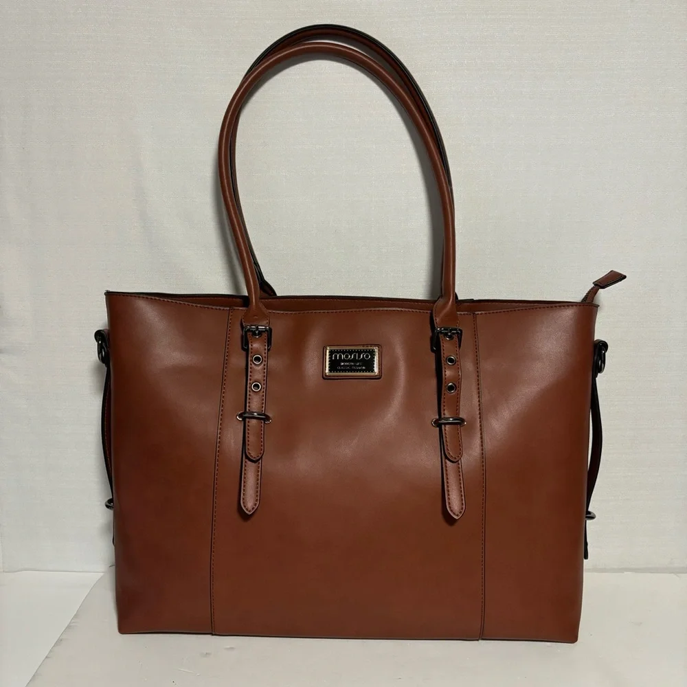 MOSISO Cognac 17” Laptop bag portfolio case satchel PU Leather CB Bag corpcore